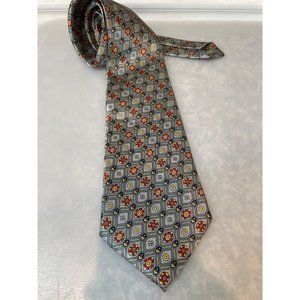 Christian Dior Silk Navy Gray & Red Geometric Necktie